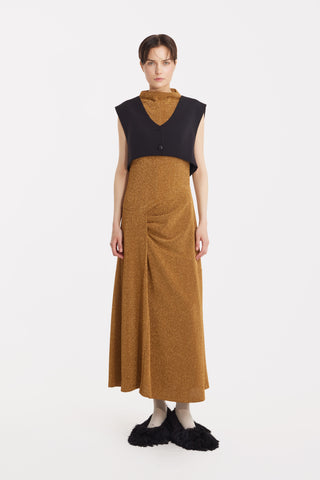 Evening Metallic Knit Sleeveless Long Dress - Bronze