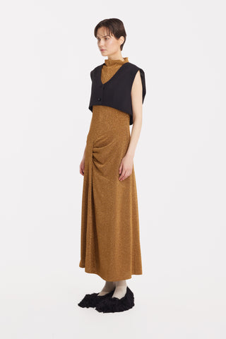Evening Metallic Knit Sleeveless Long Dress - Bronze