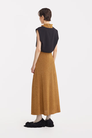 Evening Metallic Knit Sleeveless Long Dress - Bronze
