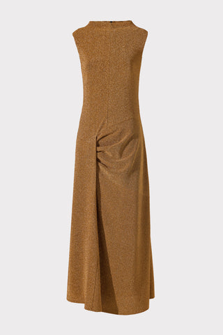Evening Metallic Knit Sleeveless Long Dress - Bronze