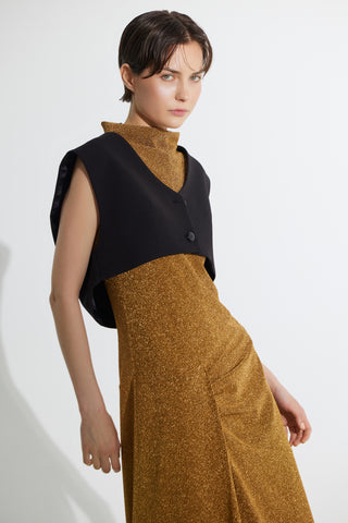 Evening Metallic Knit Sleeveless Long Dress - Bronze