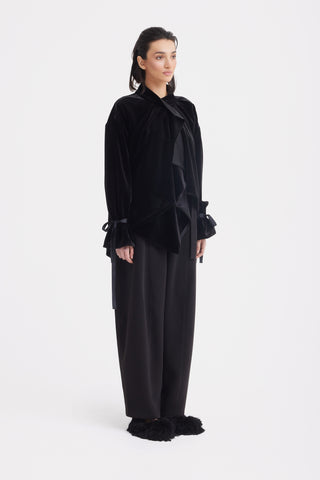 Evening Velvet Wrap Jacket With Silk Lining - Black