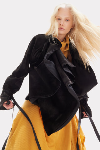 Evening Velvet Wrap Jacket With Silk Lining - Black