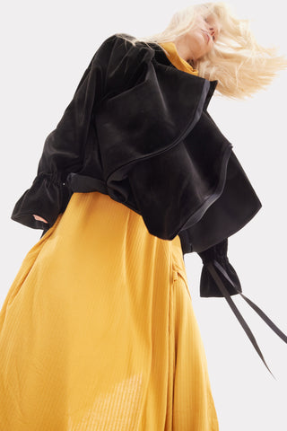 Evening Velvet Wrap Jacket With Silk Lining - Black