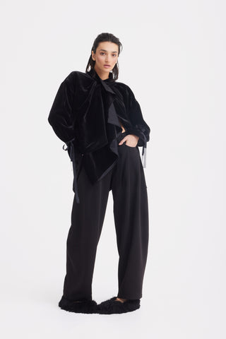 Evening Velvet Wrap Jacket With Silk Lining - Black