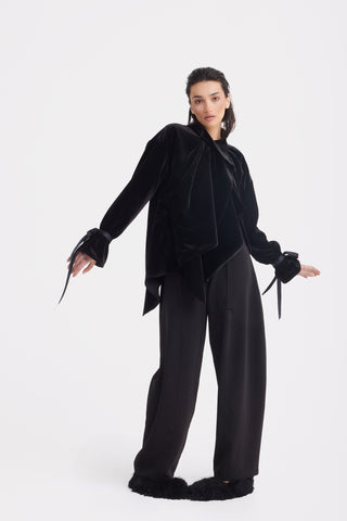 Evening Velvet Wrap Jacket With Silk Lining - Black