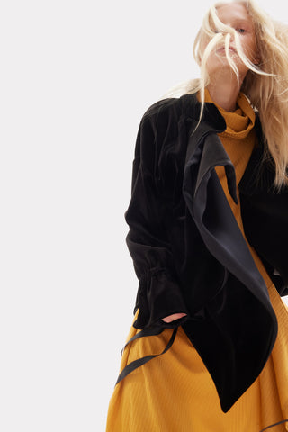 Evening Velvet Wrap Jacket With Silk Lining - Black