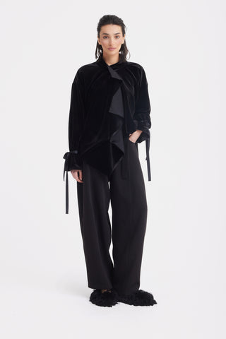 Evening Velvet Wrap Jacket With Silk Lining - Black