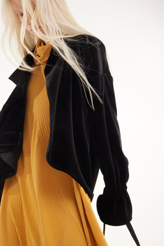 Evening Velvet Wrap Jacket With Silk Lining - Black