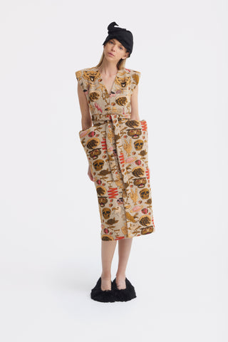 Fashion Midi Dress With Belt And Bold Shoulders Jacquard