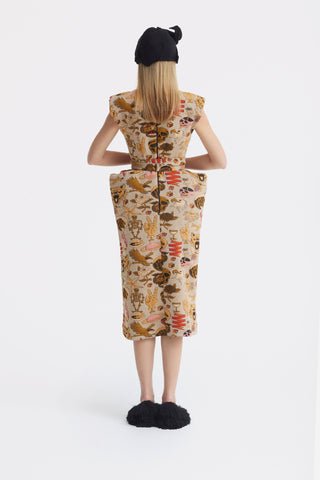 Fashion Midi Dress With Belt And Bold Shoulders Jacquard