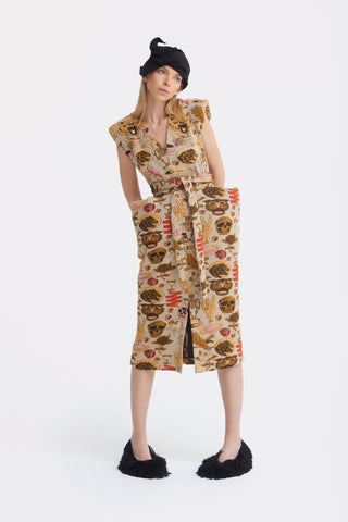 Fashion Midi Dress With Belt And Bold Shoulders Jacquard