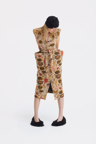 Fashion Midi Dress With Belt And Bold Shoulders Jacquard