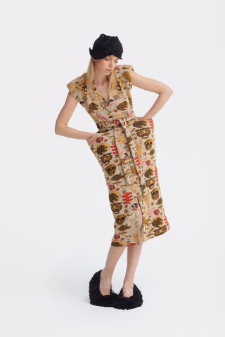 Fashion Midi Dress With Belt And Bold Shoulders Jacquard