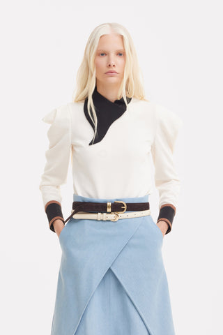 Fashion Asymmetrical Collar Blouse White