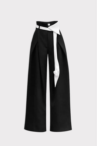 Fashion Forward Wide-Leg Pants & Contrast Belt - Black