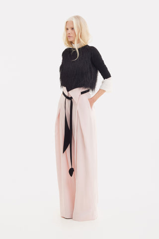 Fashion Forward Wide-Leg Pants & Contrast Belt - Pale Pink