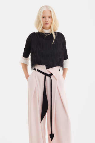 Fashion Forward Wide-Leg Pants & Contrast Belt - Pale Pink