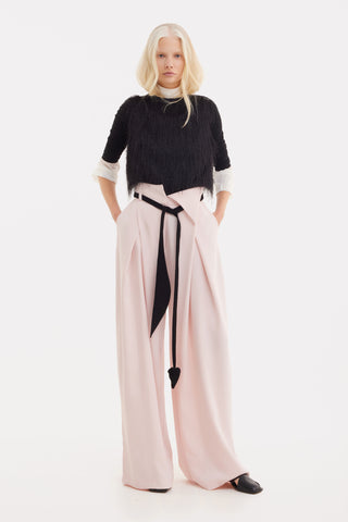 Fashion Forward Wide-Leg Pants & Contrast Belt - Pale Pink