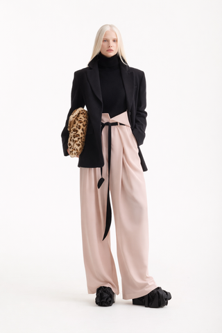 Fashion Forward Wide-Leg Pants & Contrast Belt - Pale Pink