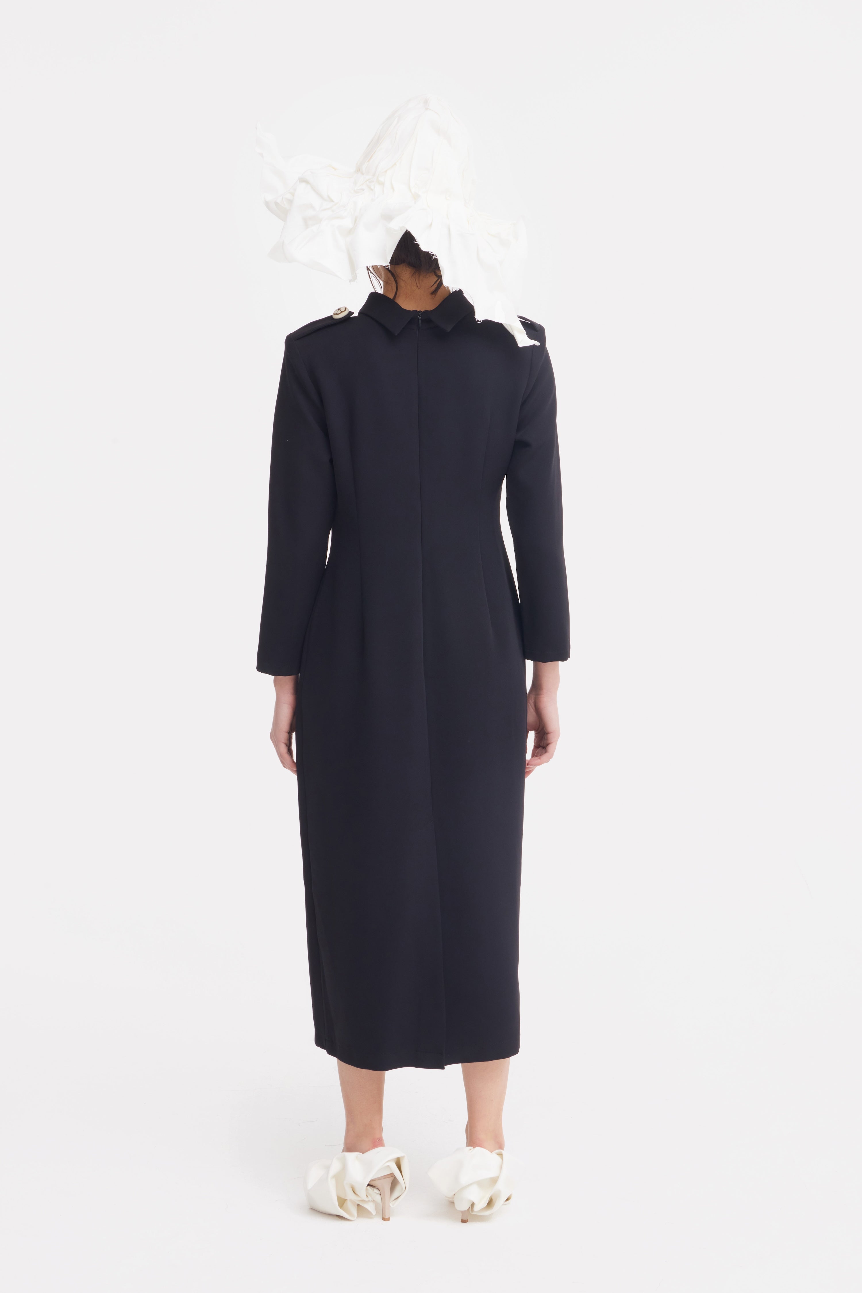 Fitted Long Sleeve Dress With Stand-Up Collar Black XL Fitted Long Sleeve Dress With Stand-Up Collar Black XL