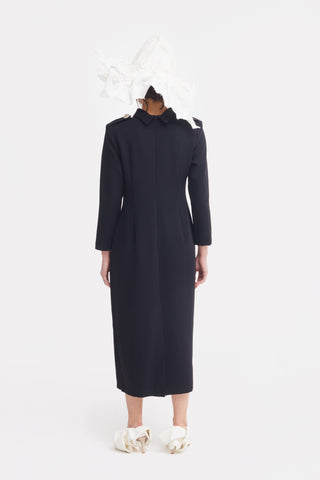 Fitted Long Sleeve Dress With Stand-Up Collar Black