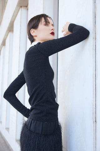 Fitted Long Sleeve Top Black Lurex