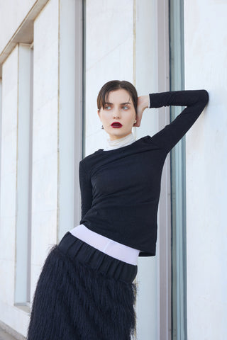 Fitted Long Sleeve Top Black Lurex