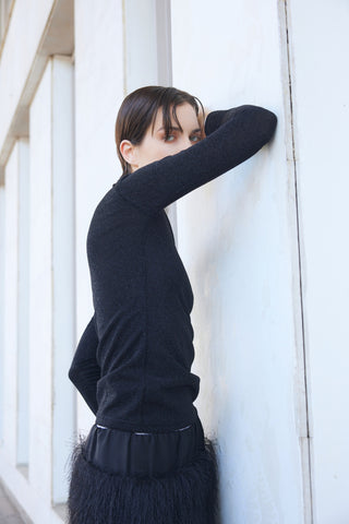 Fitted Long Sleeve Top Black Lurex