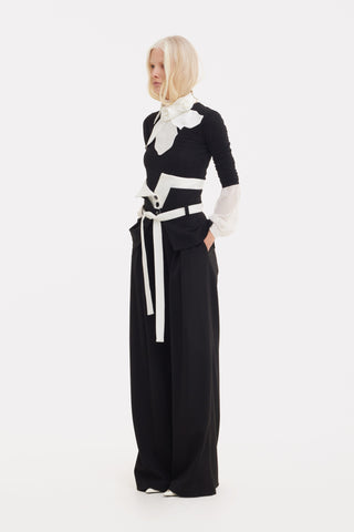 Flared Pants With Corset Waistband Black-White