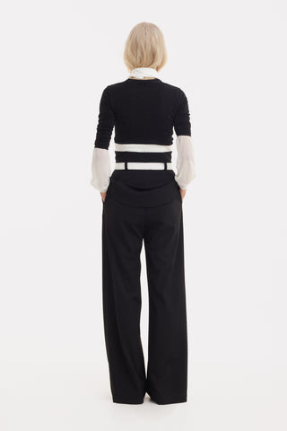 Flared Pants With Corset Waistband Black-White