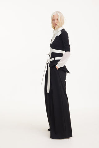 Flared Pants With Corset Waistband Black-White