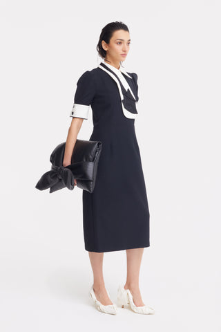 Formal Fitted Dress With White Collar - Office To Evening Style Black
