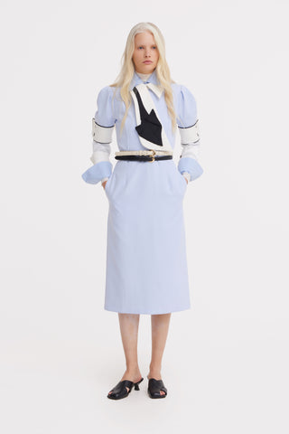 Formal Fitted Dress With White Collar - Office To Evening Style Light Blue
