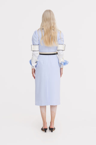 Formal Fitted Dress With White Collar - Office To Evening Style Light Blue