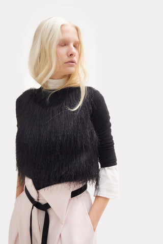 Fringe Sleeveless Top – Black