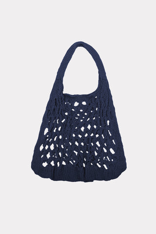 Handcrafted Knitted Tote Bag – Navy Blue