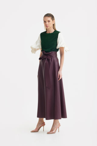 Green Lurex Knit Top With Adjustable Satin Sleeves