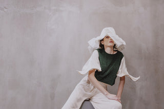 Green Lurex Knit Top With Adjustable Satin Sleeves