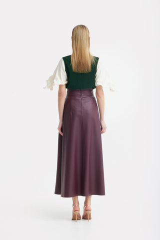 Green Lurex Knit Top With Adjustable Satin Sleeves