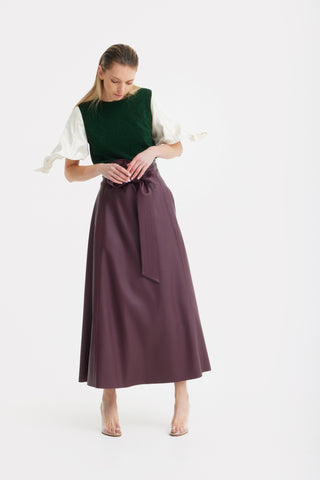 Green Lurex Knit Top With Adjustable Satin Sleeves