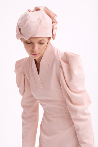 Crepe Midi Dress With Statement Sleeves – Pale Pink