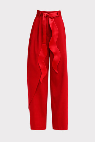 High-Waist Wrap Trousers – Red