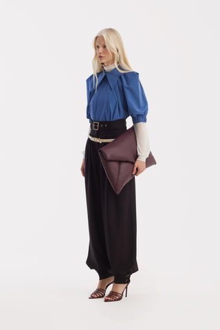 Belted High-Waist Balloon-Leg Pants - Black