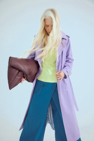 High-Waisted Denim Wrap Trousers, Skirt Effect - Blue