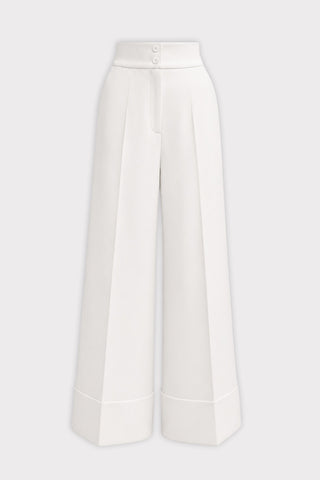 High-Waisted Wide-Leg Pants With Cuffs - White