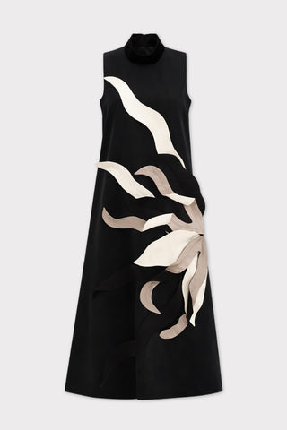 High Neck Sleeveless A-Line Dress – Black