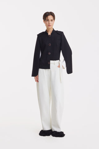 High Waisted Barrel Leg Pants - White