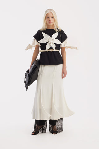 Crew-Neck Jersey T-Shirt With Flower - Black