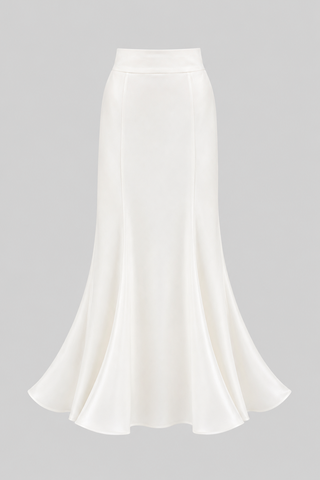 High Waist Double-Sided Satin Maxi Skirt – Ivory